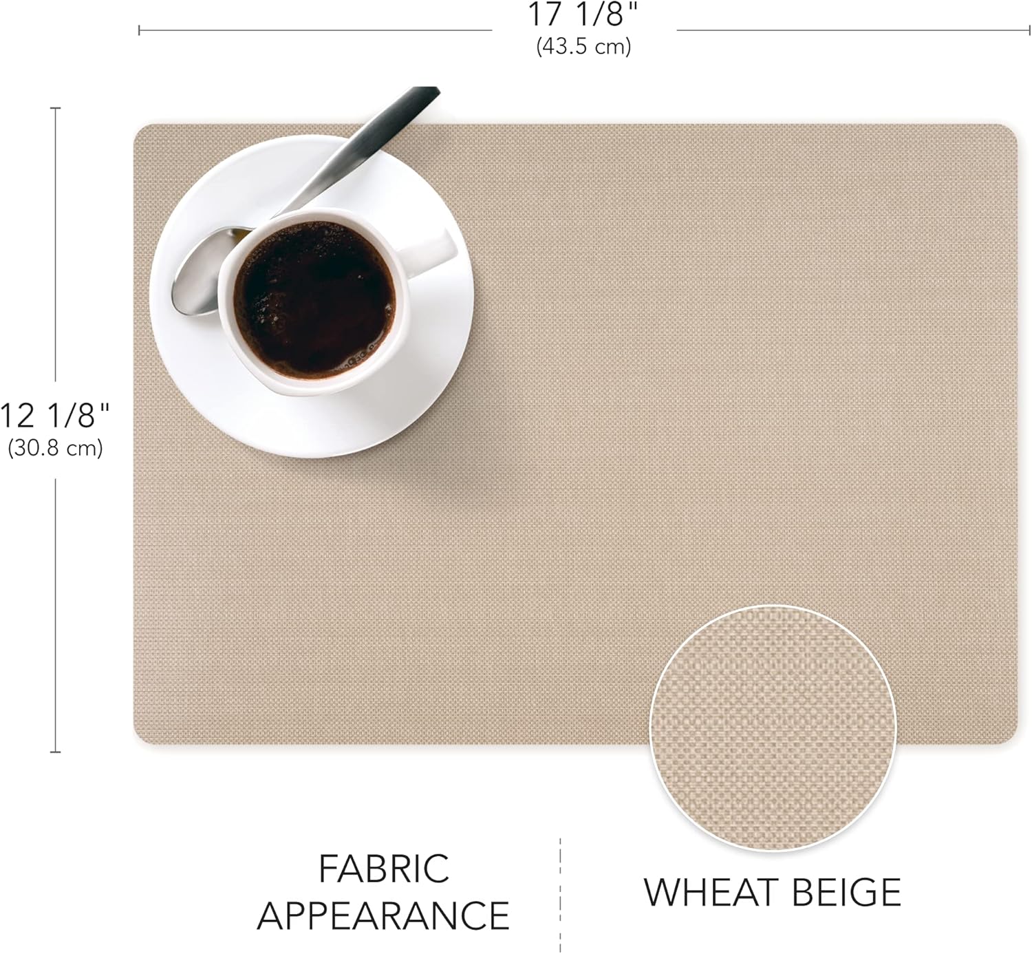 Andie Home Rectangle Placemats for Kitchen Table and Dining Room, 6-Piece Set, Heat-Resistant and Surface Washable Placemat, Wheat Beige, 17"x12"