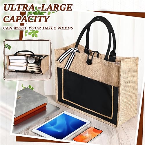 Miniatura 3 de Chunful 4 bolsas de arpillera con asa, bolsa de regalo a granel para mujeres, bolsa de playa de lona de boda, bolsa de yute de arpillera, bolsa de