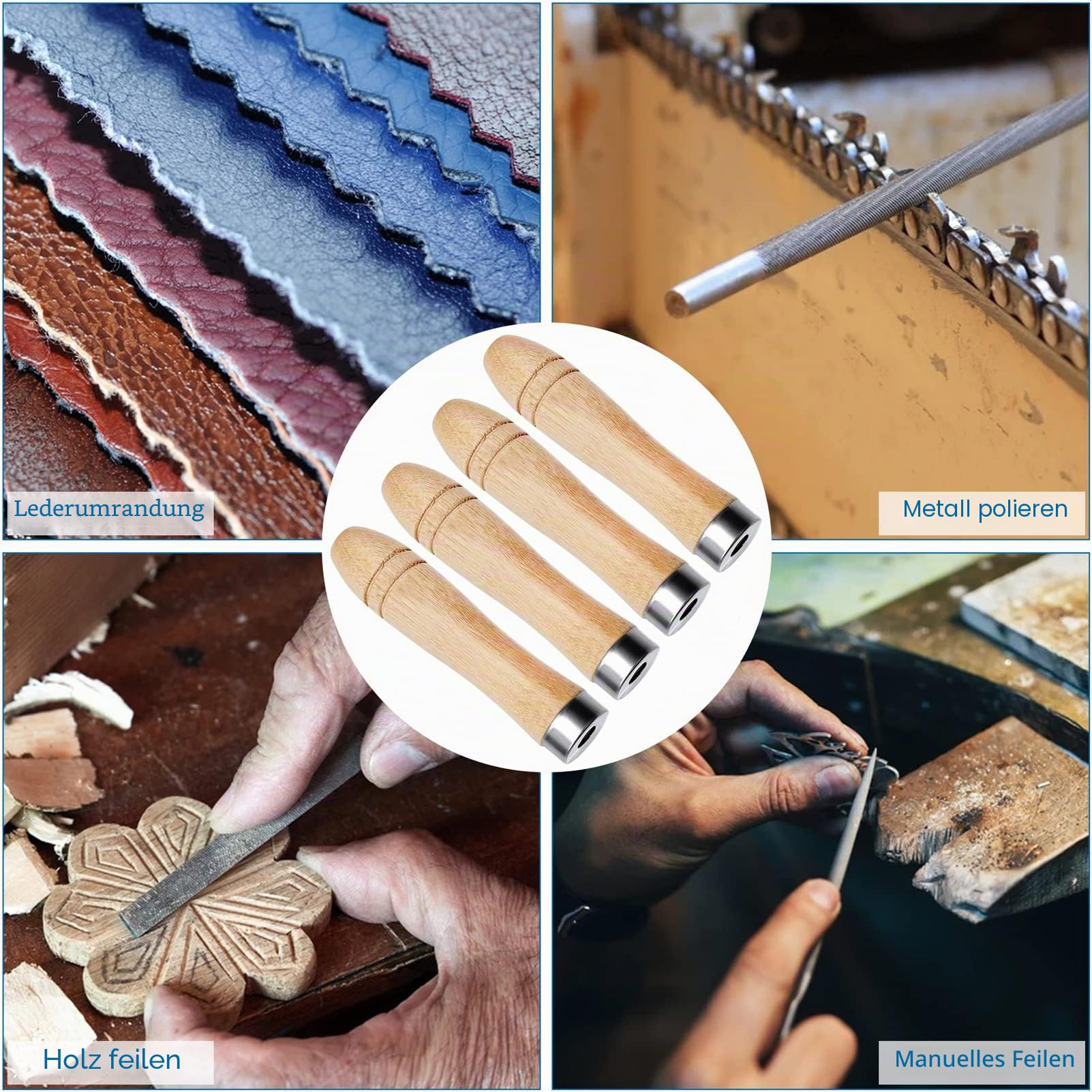 10 Stück Feilenheft, Holzgriff mit Starken Metallhalsbändern Schubkarrengriffe Holzgriffe Lang11cm und 6 mm Loch für Feilen, Raspeln und Meißeln
