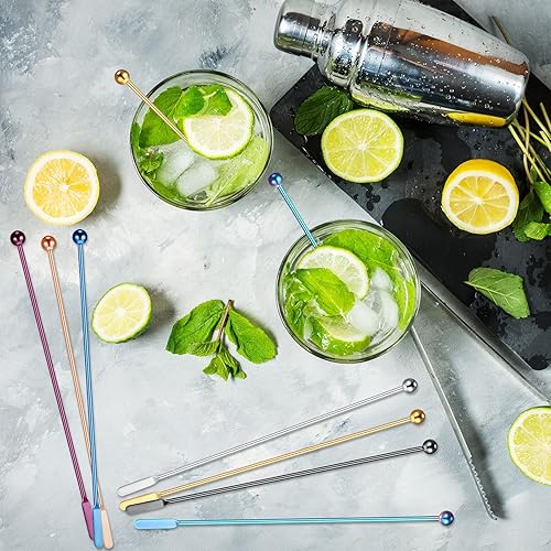 Miniatura 2 de Roshtia 15 palitos de metal de 7.6 pulgadas, agitadores de café, reutilizables, de acero inoxidable, agitadores de bebidas para cócteles, bebidas,