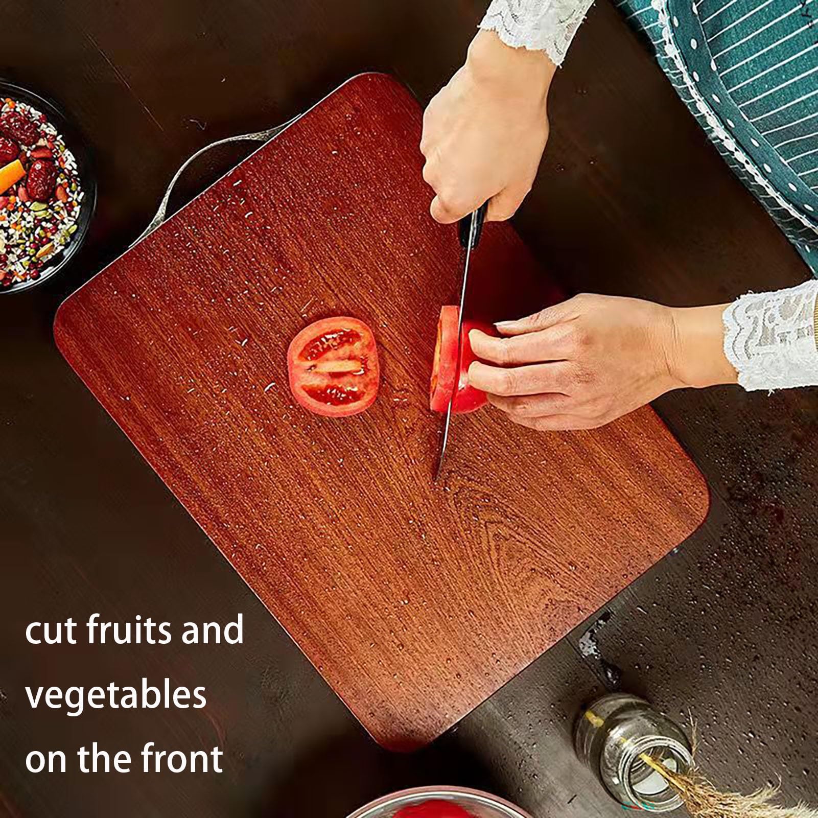 Tabla de cortar de madera de ébano con mango Tabla de cortar de doble cara for carnes y frutas 34 cm/13,4 pulgadas, 38 cm/15,0 pulgadas,Tabla de cortar(34cm/13.4in)