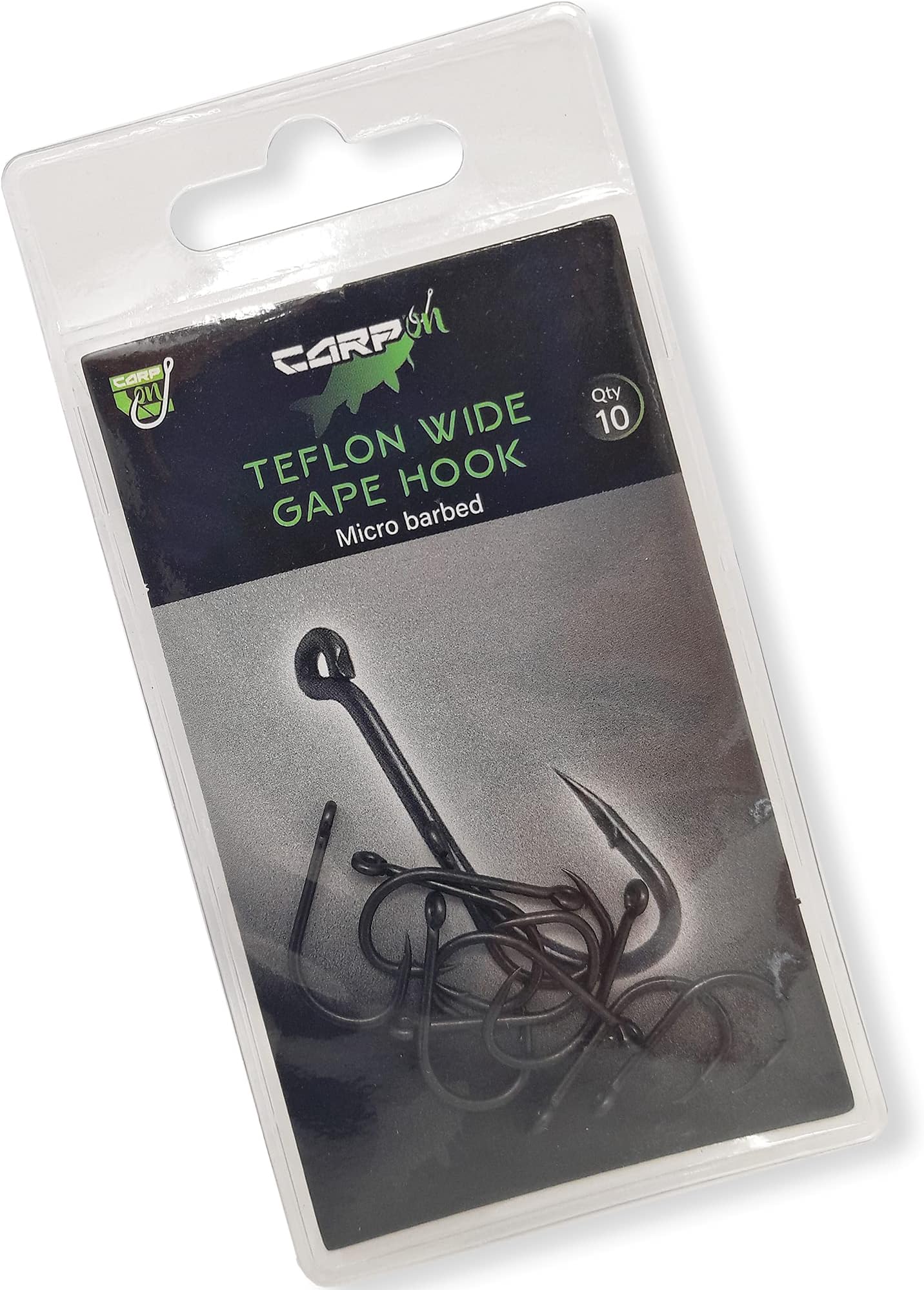 Carp On - 10 Pack of Teflon Wide Gape Eyed Fishing Hooks Classic Design – (10 x Size 4) [14-7004]