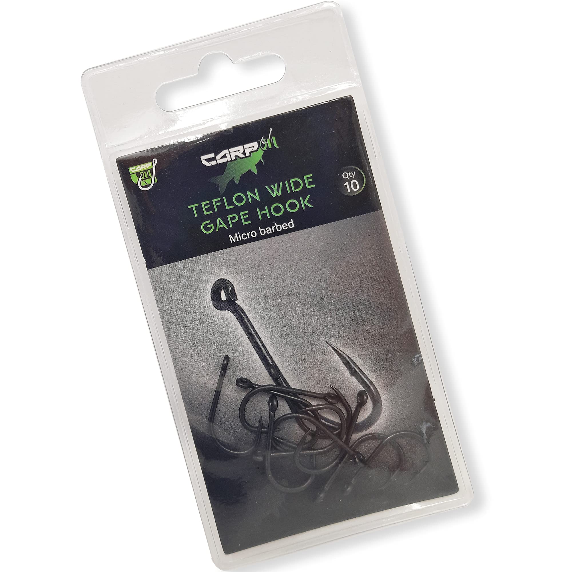 Carp On - 10 Pack of Teflon Wide Gape Eyed Fishing Hooks Classic Design – (10 x Size 4) [14-7004]