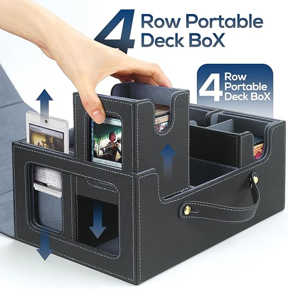 Commander Deck Box with Handle,Trading Card Storage Box for MTG&TCG.Card Storage Box,Includes 4 Lids,4 Stoppers,4 Colored Dividers.(Black& Grey, 5 IN 1)