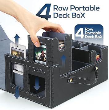 Commander Deck Box with Handle,Trading Card Storage Box for MTG&TCG.Card Storage Box,Includes 4 Lids,4 Stoppers,4 Colored Dividers.(Black& Grey, 5 IN 1)