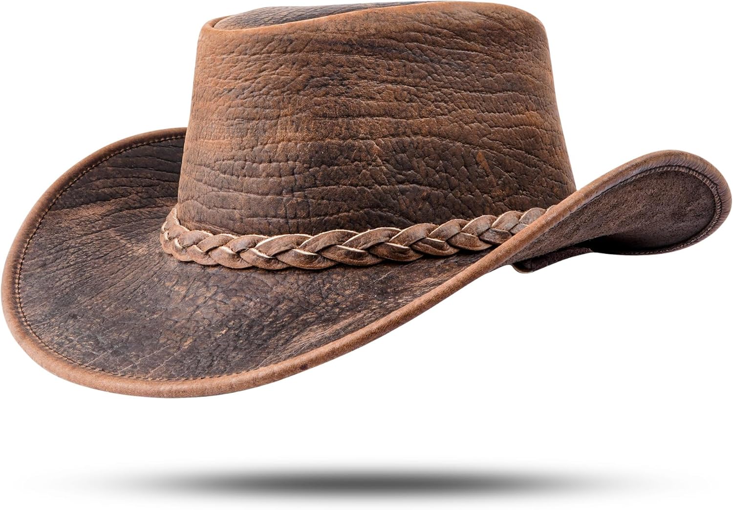 HADZAM Elephant Skin Themed Australian Style Leather Cowboy hat Shapeable into Outback hat for Men & Women