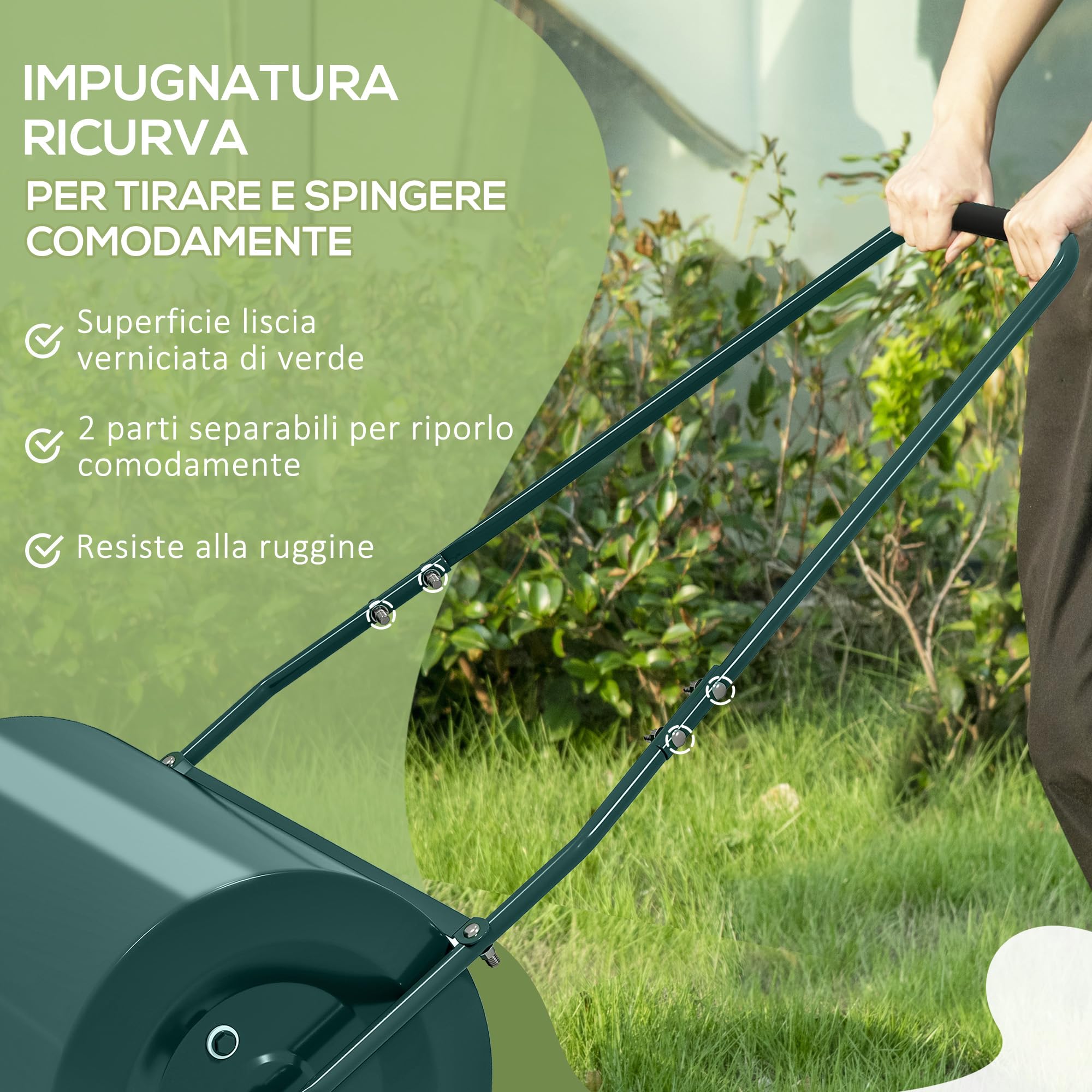 Outsunny Rullo per Prato da 30L di capacità con Maniglia Imbottita, Rullo Giardino in Acciaio Riempibile con Acqua/Sabbia, 102x50x30 cm, Verde Scuro