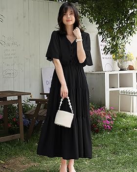 レトロ可愛い半袖ロングワンピースベルト付き青紫系グラデチェック体型カバーにもW1 レトロ可愛い半袖ロングワンピースベルト付き青紫系グラデ