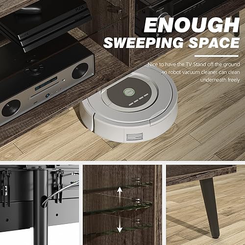 Miniatura 3 de Rfiver Soporte giratorio de madera para TV con soporte para televisores de pantalla plana de 32 a 70 pulgadas, centro de entretenimiento con armario