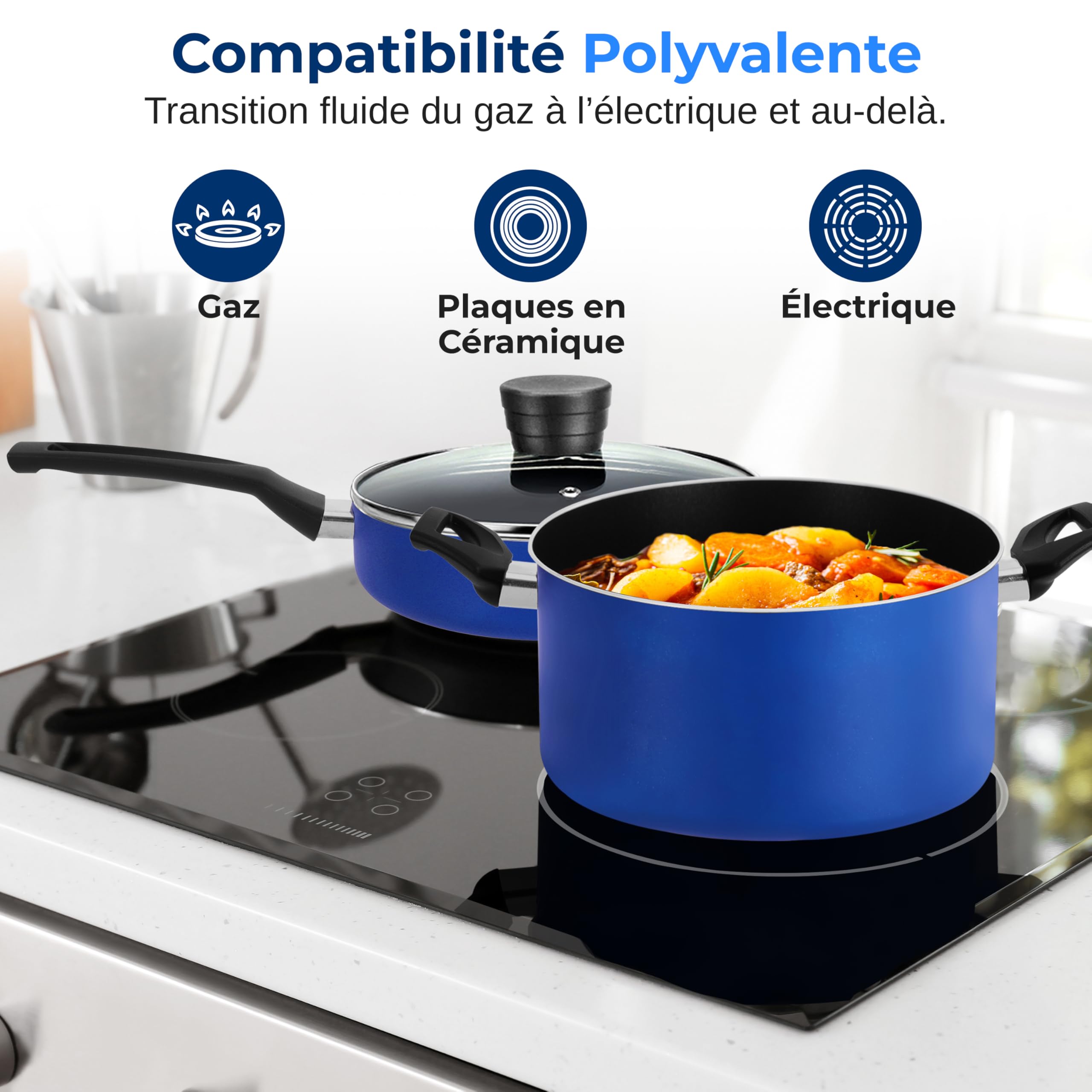 SereneLife Batterie de Cuisine 20 Pcs – Set de Casseroles, Poêles et Faitout Antiadhésif, Inclut Couvercles, Ustensiles et Couteaux, Compatible Gaz, Électrique et Lave-Vaisselle, Résistante Chaleur