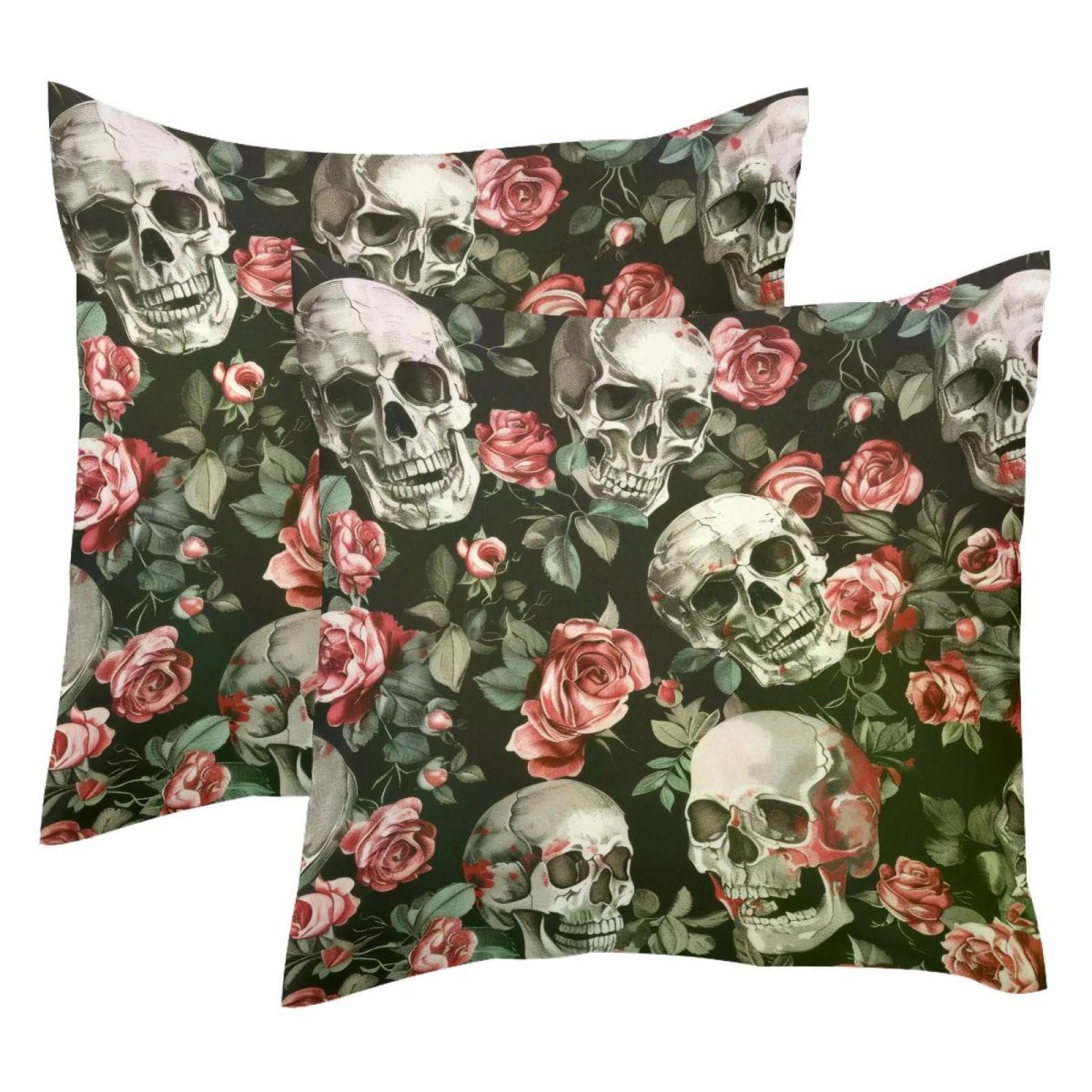 Housses de coussin en velours doux 50x50 cm aux finitions soignées imprimé crâne rose