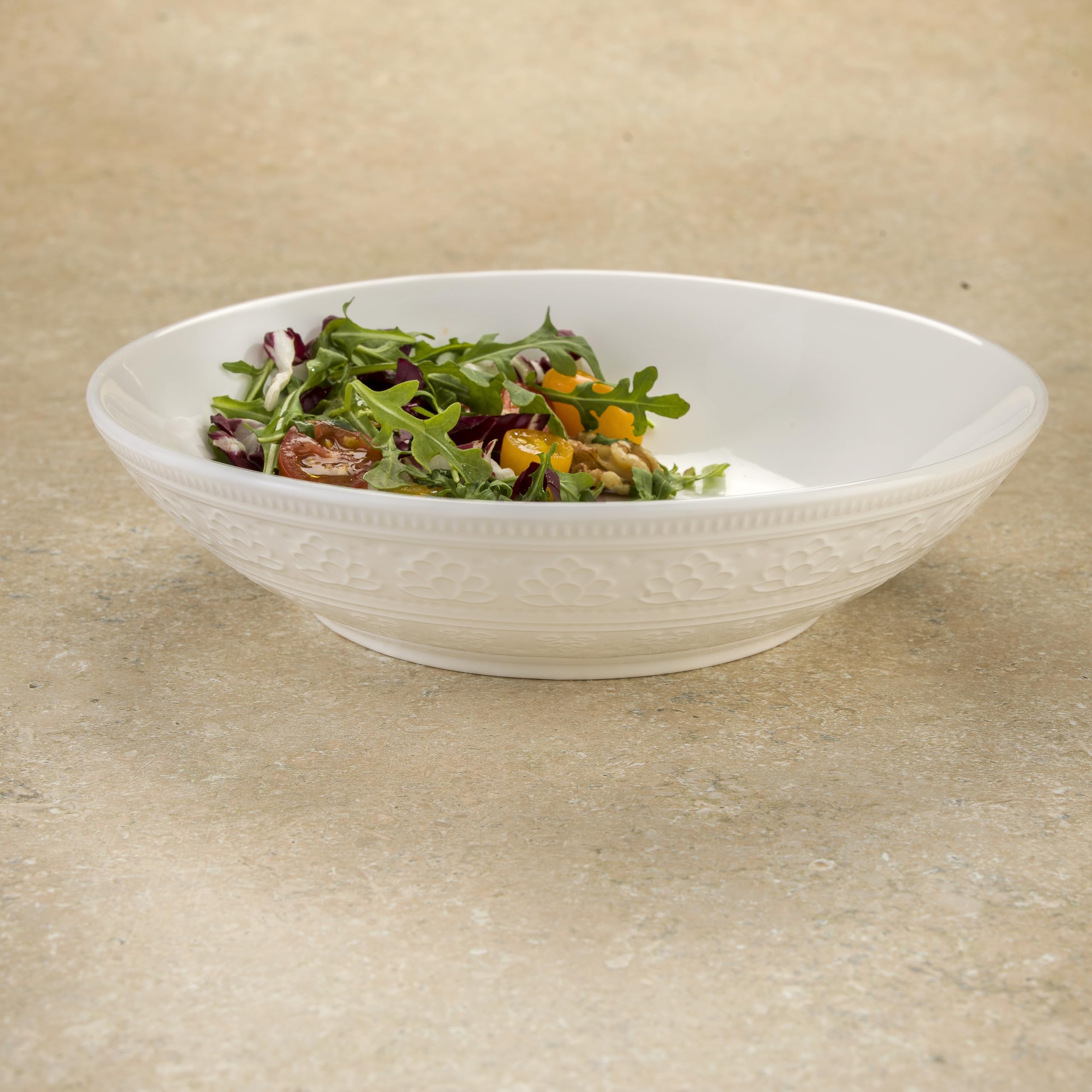 Euro Ceramica Fez zestaw misek do makaronu 10 cm, biała, wzór mandali w kształcie łezki
