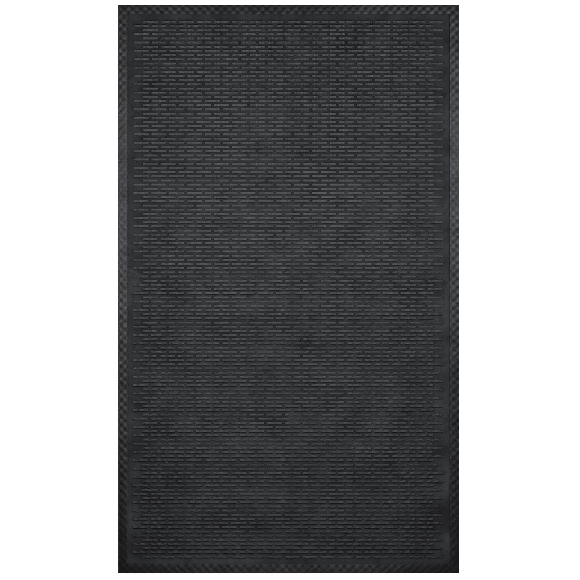 Indoor/Outdoor Hose-Wash Ribbed Design Non-Slip Rubber 3x5 Modern Area Rug for Living Room, Bedroom, Dining Room, Office, 35" x 60", Black