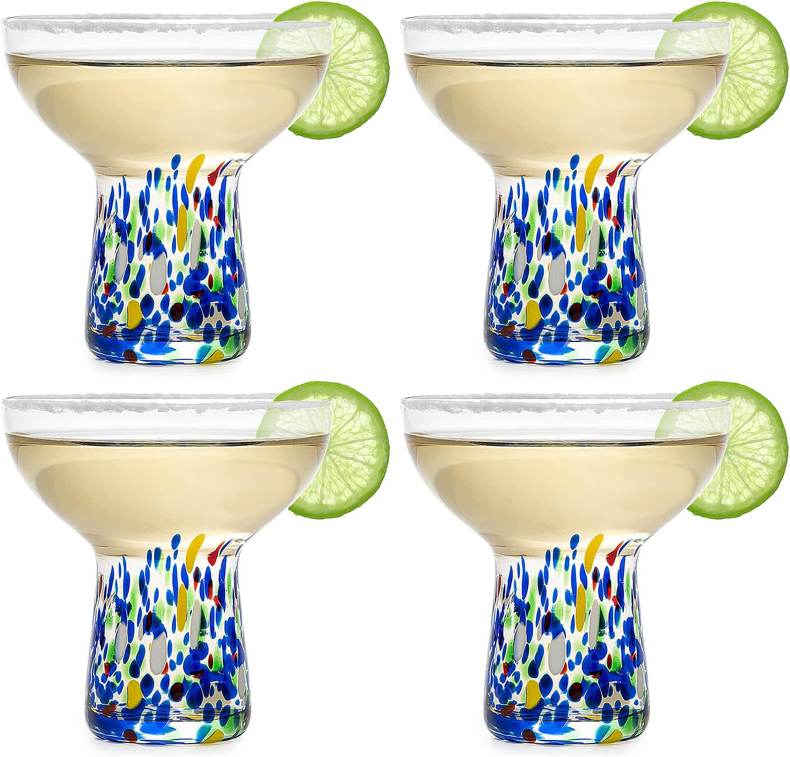 Stemless Margarita Glasses - Set of 4-6oz Luxury Hand Blown Confetti ...