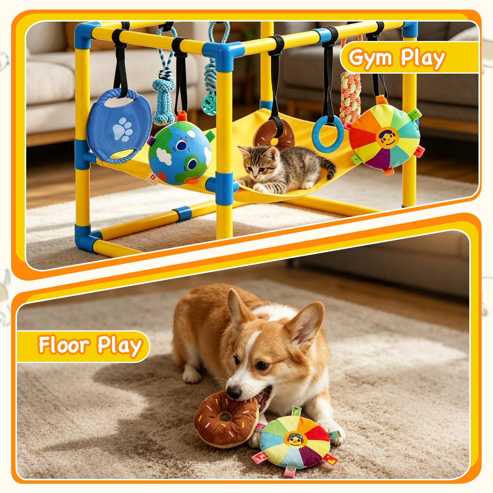 Palestra di gioco per cani di piccola taglia con 9 giocattoli appesi