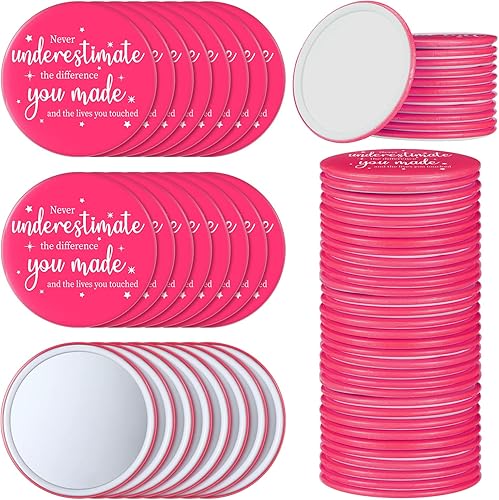 Hoolerry 24 piezas de espejo compacto inspirador rosa a granel de 2.8 pulgadas pequeño bolsillo redondo bolsillo portátil de viaje espejo de