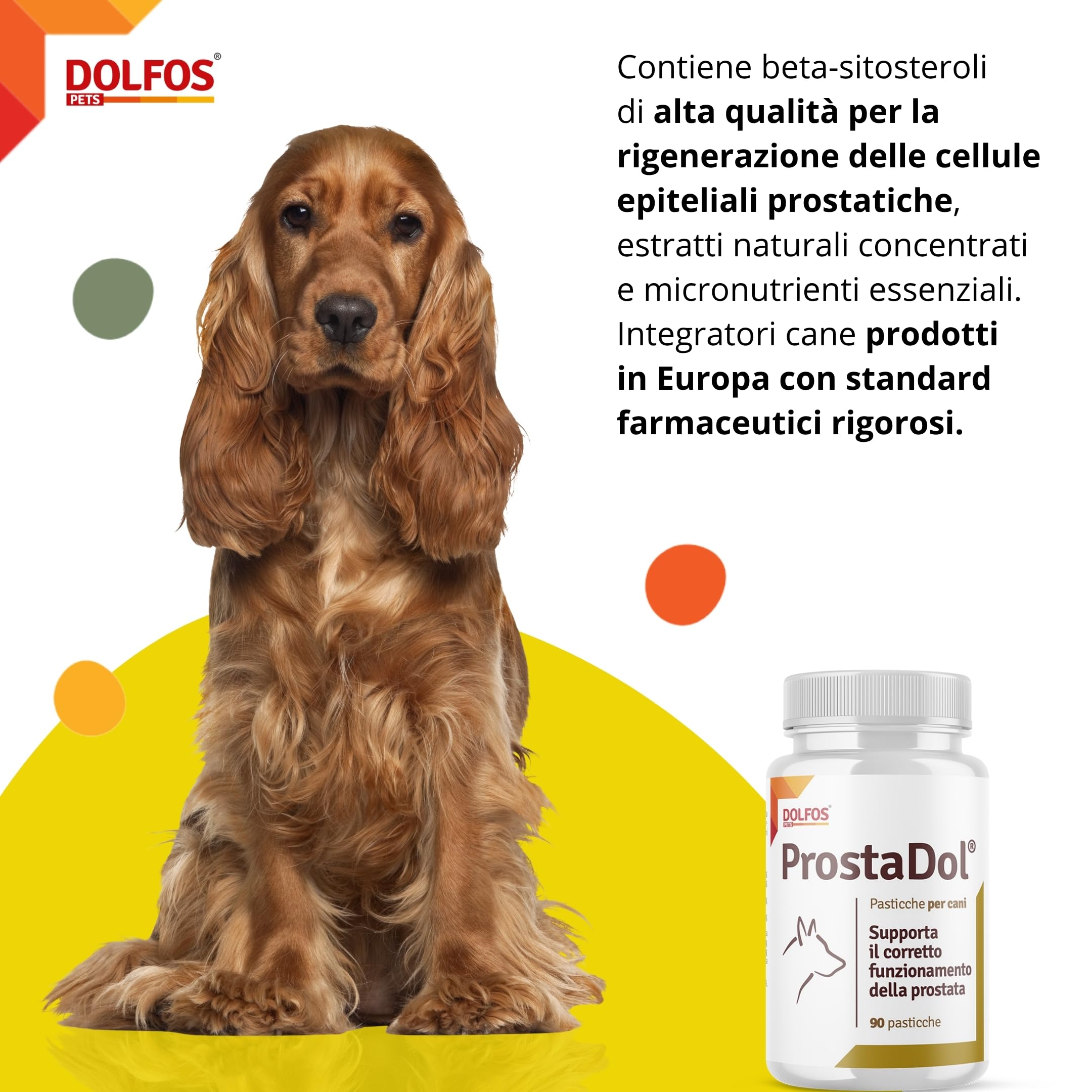 Dolfos Pets Dolvit ProstaDol Integratori per Cane, 90 Compresse, Prostata e Vie Urinarie, con Beta-Sitosteroli e Estratti Naturali, Integratore per Cani Anziani e Adulti