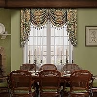 Vista 30 de Loom and Mill Cenefas de cascada de lujo para ventanas, elegantes cenefas de cortina de jacquard gruesas con borlas para sala de estar, decoraciones