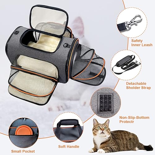 Miniatura 5 de Transportador para gatos plegable y expandible de 3 lados para perros medianos y pequeños aprobado por aerolíneas bolsa de transporte de viaje para