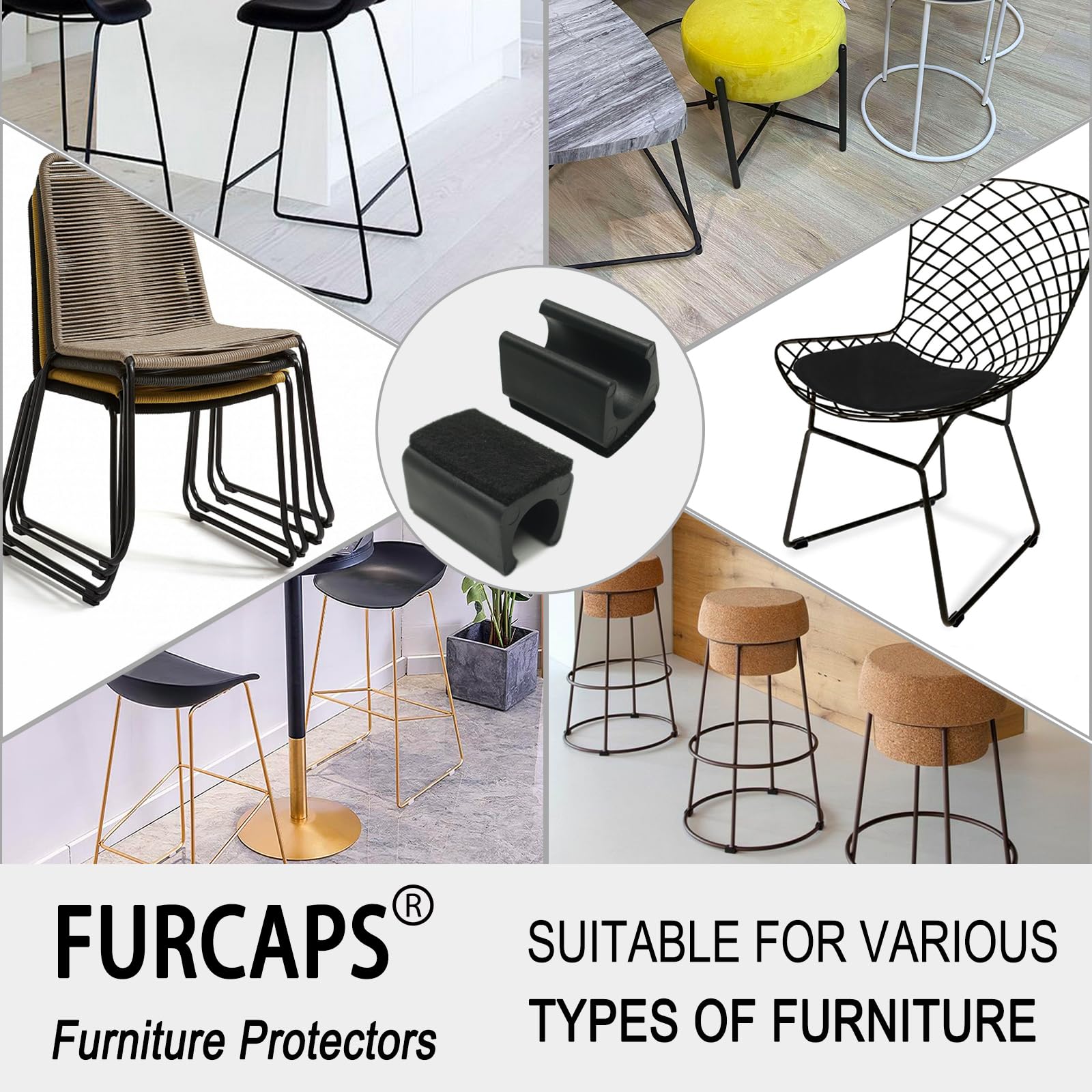 Tapas rectangulares en forma de U para patas de silla con almohadillas de fieltro, protectores de patas de muebles que se deslizan suavemente, protegen el suelo de madera dura, sin arañazos, sin ruido