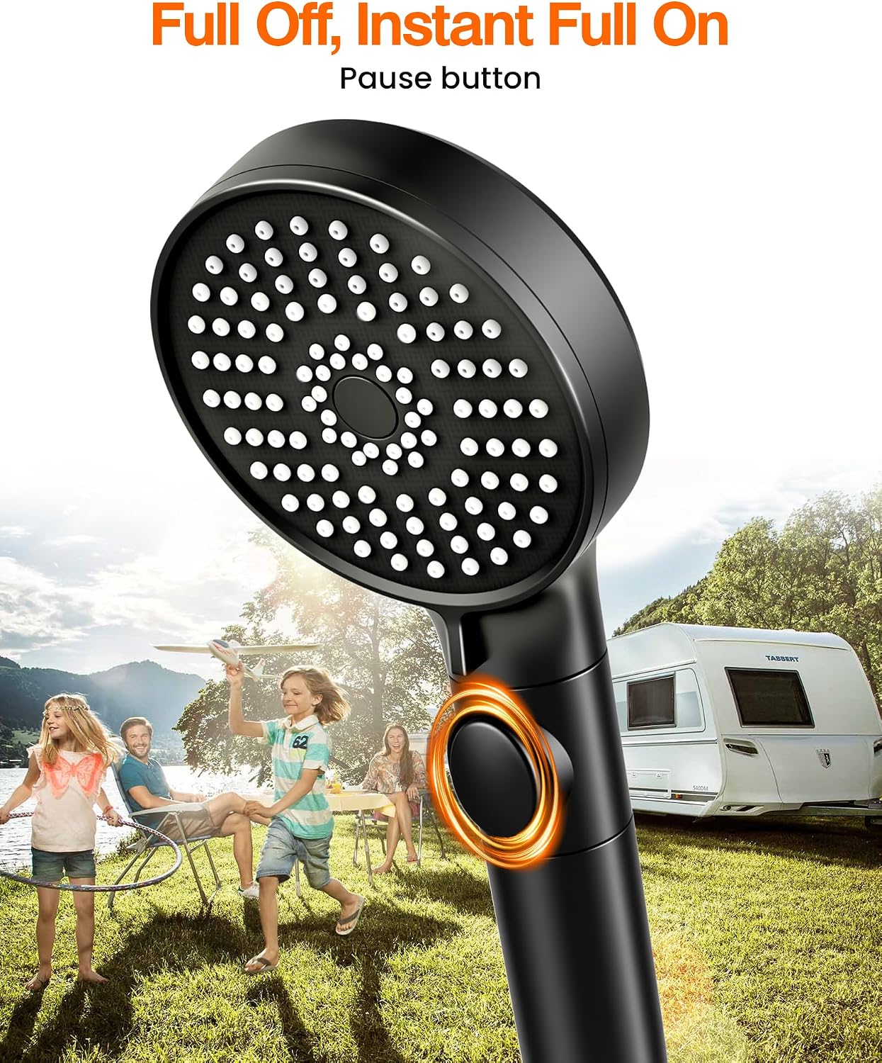 RV Shower Head with Hose, High Pressure Handheld RV Shower Head Replacement with On Off Switch,5 Modes,Power Jet, Camper Showerhead for RV,Travel Trailer,Motorhome,Boat,Black