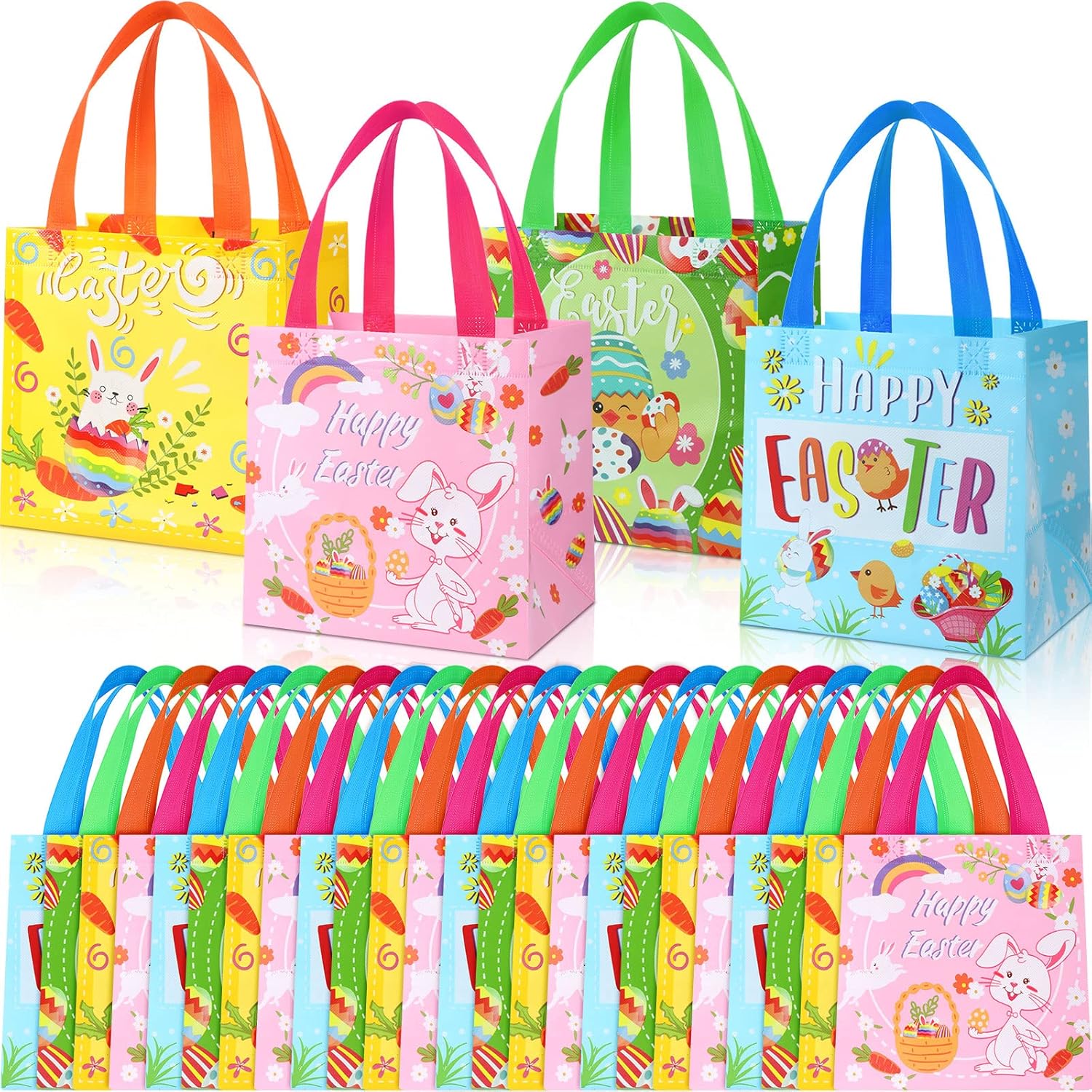 32 Pcs Easter Gift Bags Large 8 x 8 x 6 Inch Easter Non