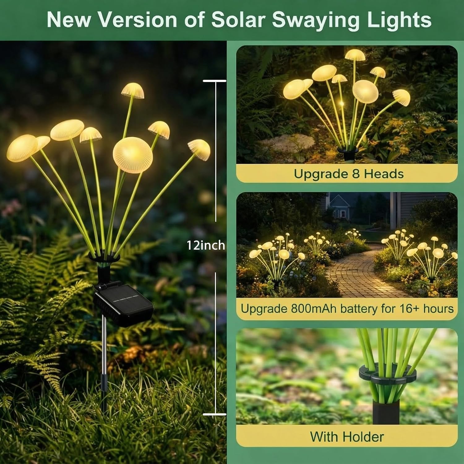 SyouHome Solar Garden Lights Outdoor (6 Pack, 48 LEDs, 8 Modes), Swaying Mushroom Lights, IP65 Waterproof Outdoor Decor for Garden, Yard, Patio, Pathway, Warm White Jellyfish Ambiance, Gifts for Women