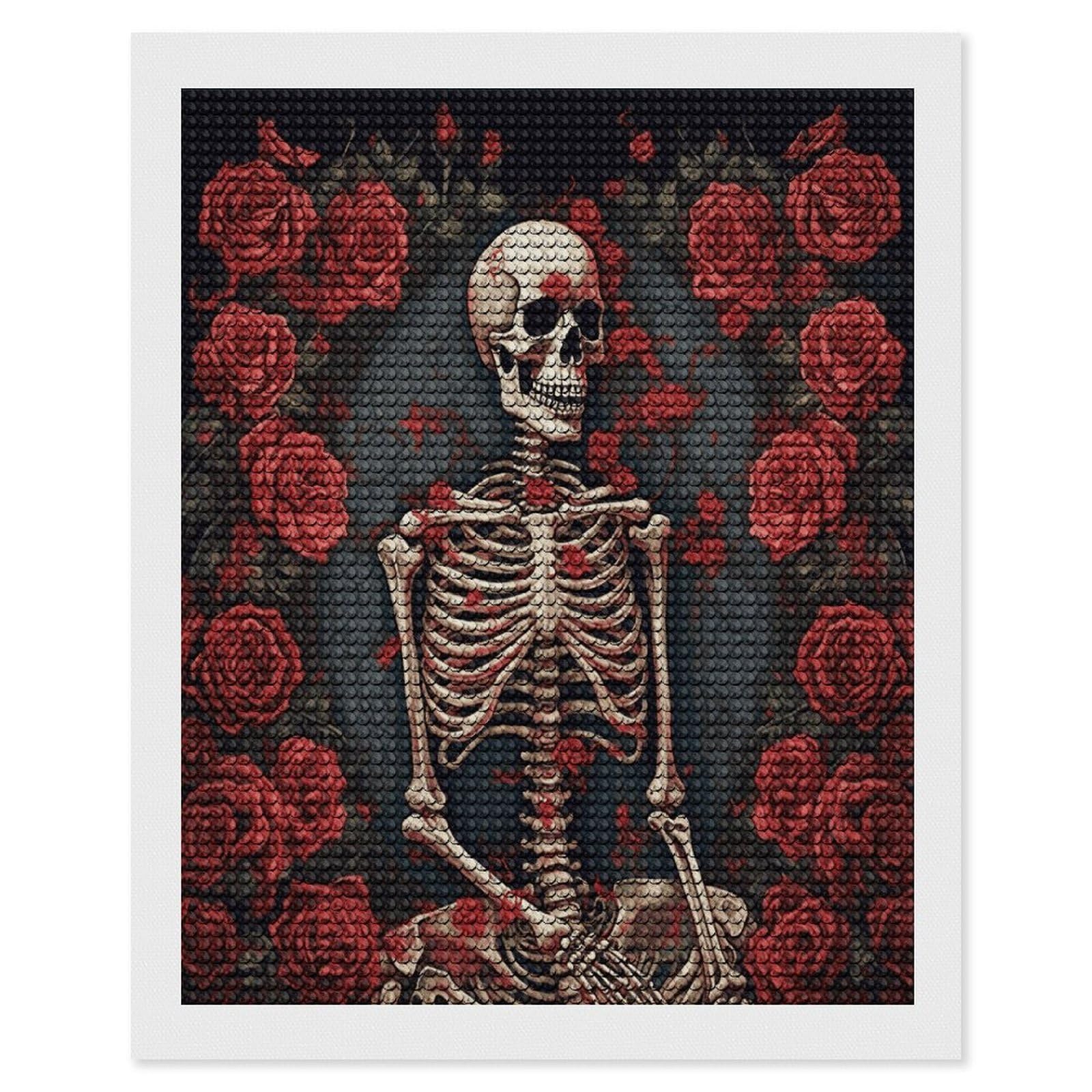 LDGSUPH Skeleton with Roses Diamond Painting Kits for Adults Paint with Diamond Pictures Art DIY Full Drill Diamond Dots Painting Personalized Diamond Photo for Home Wall Decor Gift 16"x20"