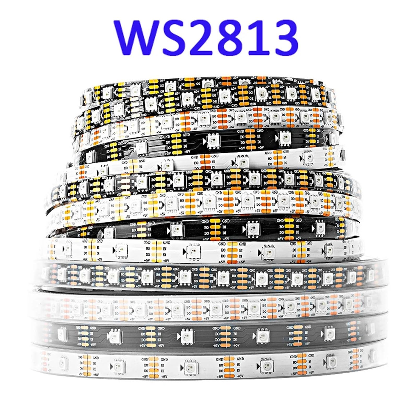Taśma LED RGB 5V 12V z podwójnym sygnałem Interfejs 3PIN 4PIN 30 60 diod LED/M IP30 IP65 IP67 Wodoodporna długość 5M(WS2815 Black PCB,5m 30 IP67)
