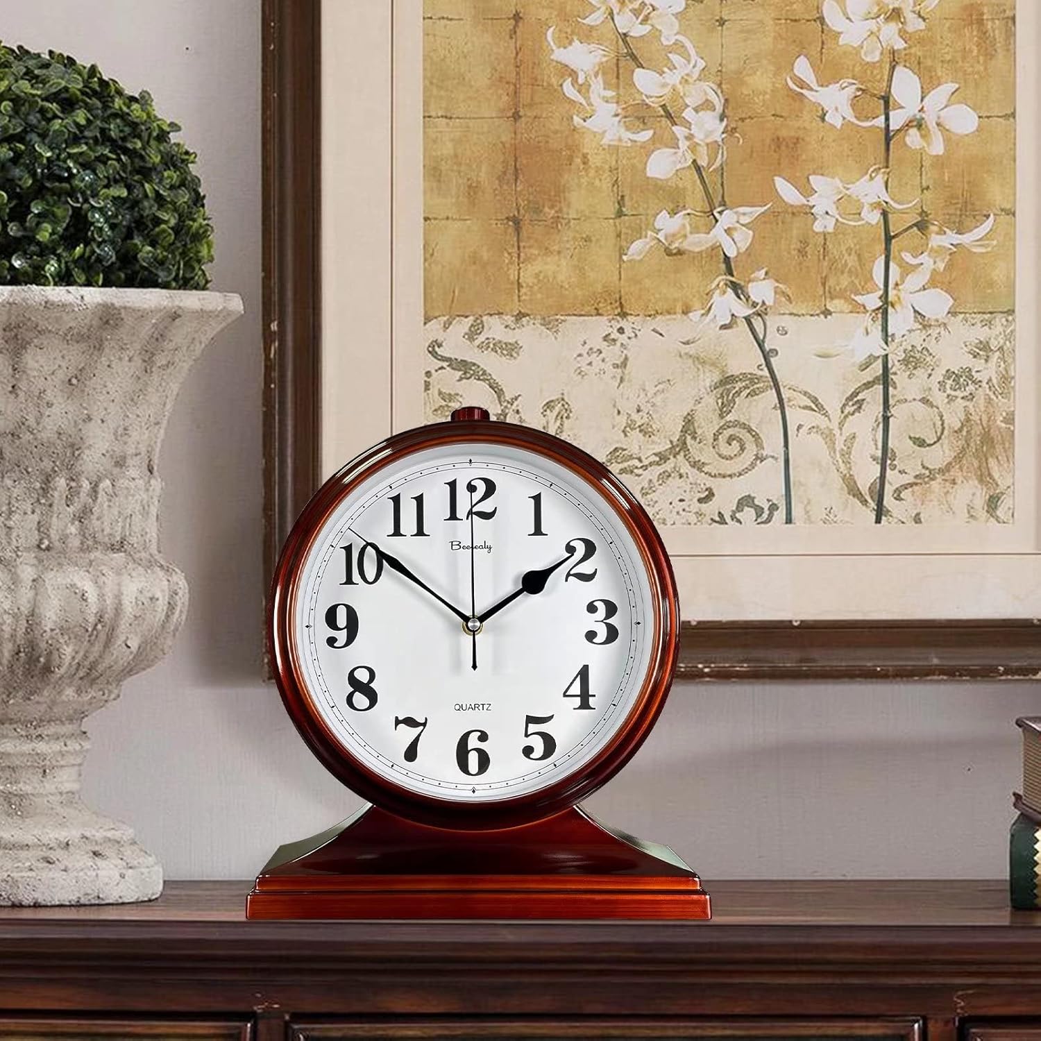 Desk Clock for Table Decor,Retro Mantel Clock Battery Operated for Fireplace Mantel, Living Room,Bedroom,Office,Desktop Decoration (Brown)