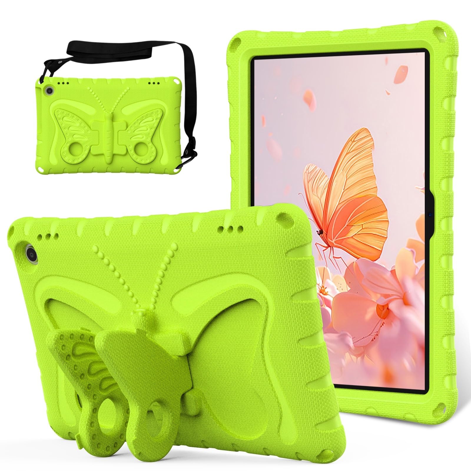 Funda para Kindle Fire Max 11 de EVA antichoque con correa ajustable verde mariposa 8