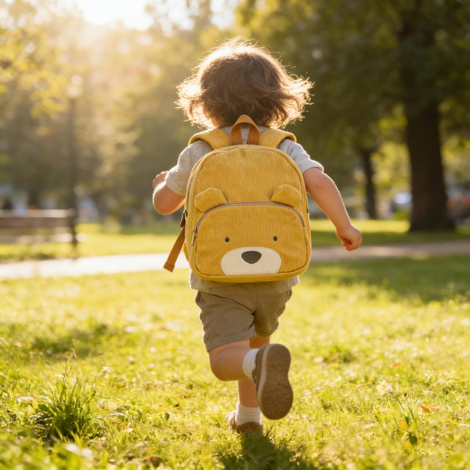 Corduroy Toddler Backpack for Boys Girls 3-5, Cute Bear Animal Backpacks Preschool Kindergarten Backpack - Khaki - Image 7