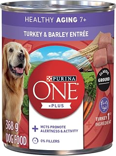 Purina ONE Wet Dog Food, Plus+ Healthy Aging 7+ Classic Ground Turkey & Barley Entrée - 368 g Can (12 Pack)