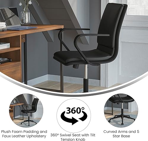 Miniatura 14 de Flash Furniture James Silla ejecutiva de oficina de diseño con respaldo medio, tapicería LeatherSoft gris topo, base y brazos cromados cepillados,