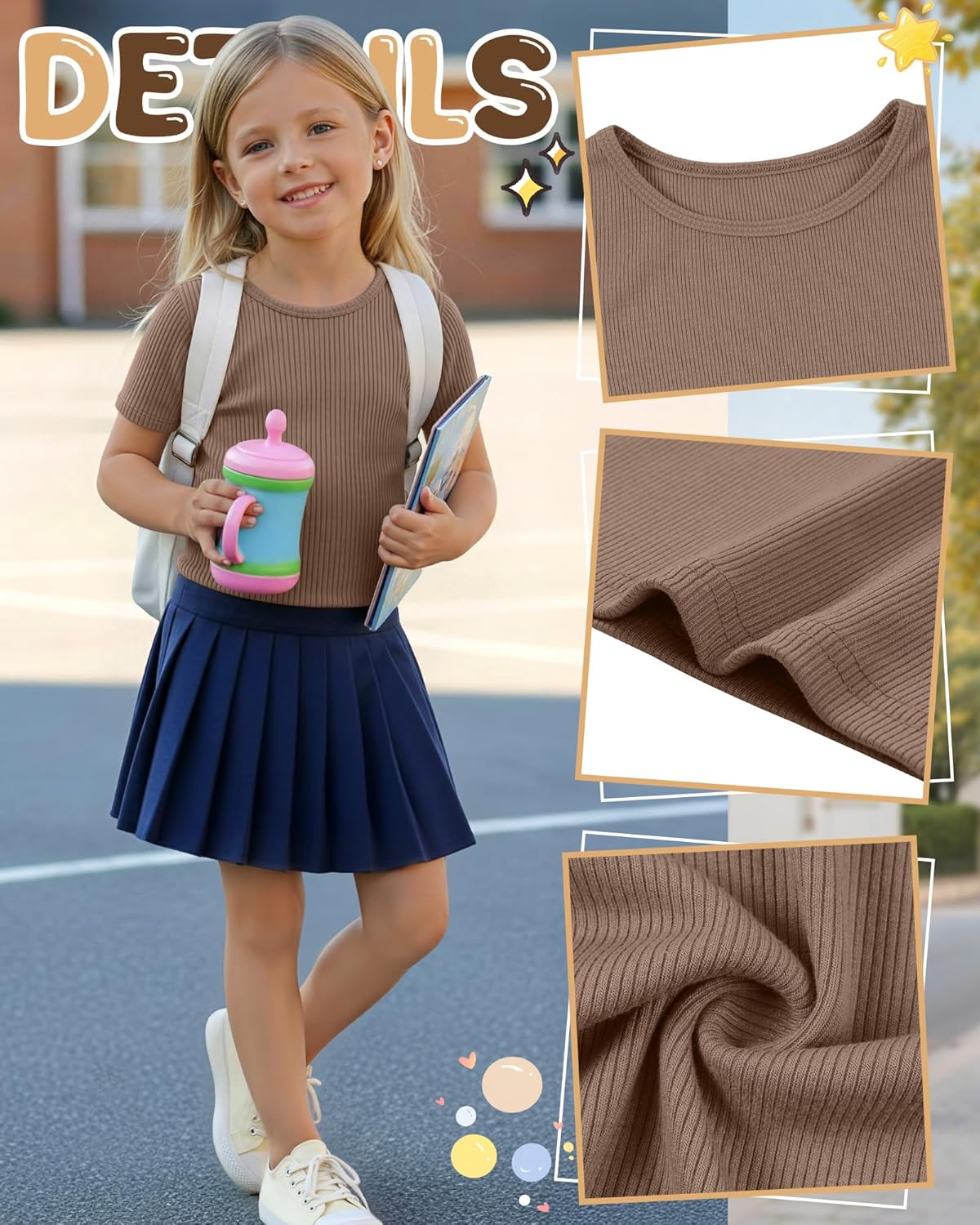 4 Pack Toddler Girls' Ribbed Short Sleeve Shirts Baby Girl Cotton Crew Neck Basic Tops Casual Knit Summer Tees - Image 5