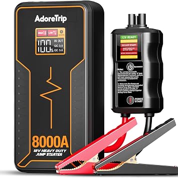 8000A Car Battery Jump Starter, Portable 12V Jump Starter Battery Pack for up to 13L Gas/8L Diesel Engines, Smart Display Clamp, USB-C Power Bank, LED Light