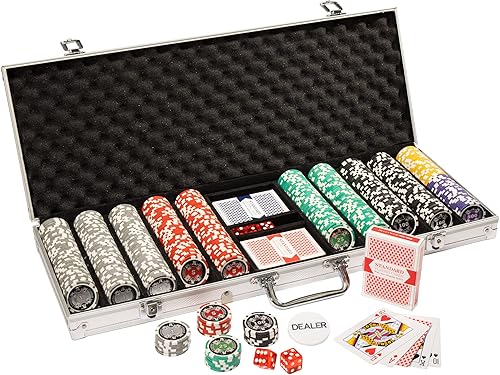 Ace Casino - Juego de fichas de póquer en estuche de transporte de aluminio, con incrustaciones de Holo, 0.49 oz de calidad de casino, con dados y