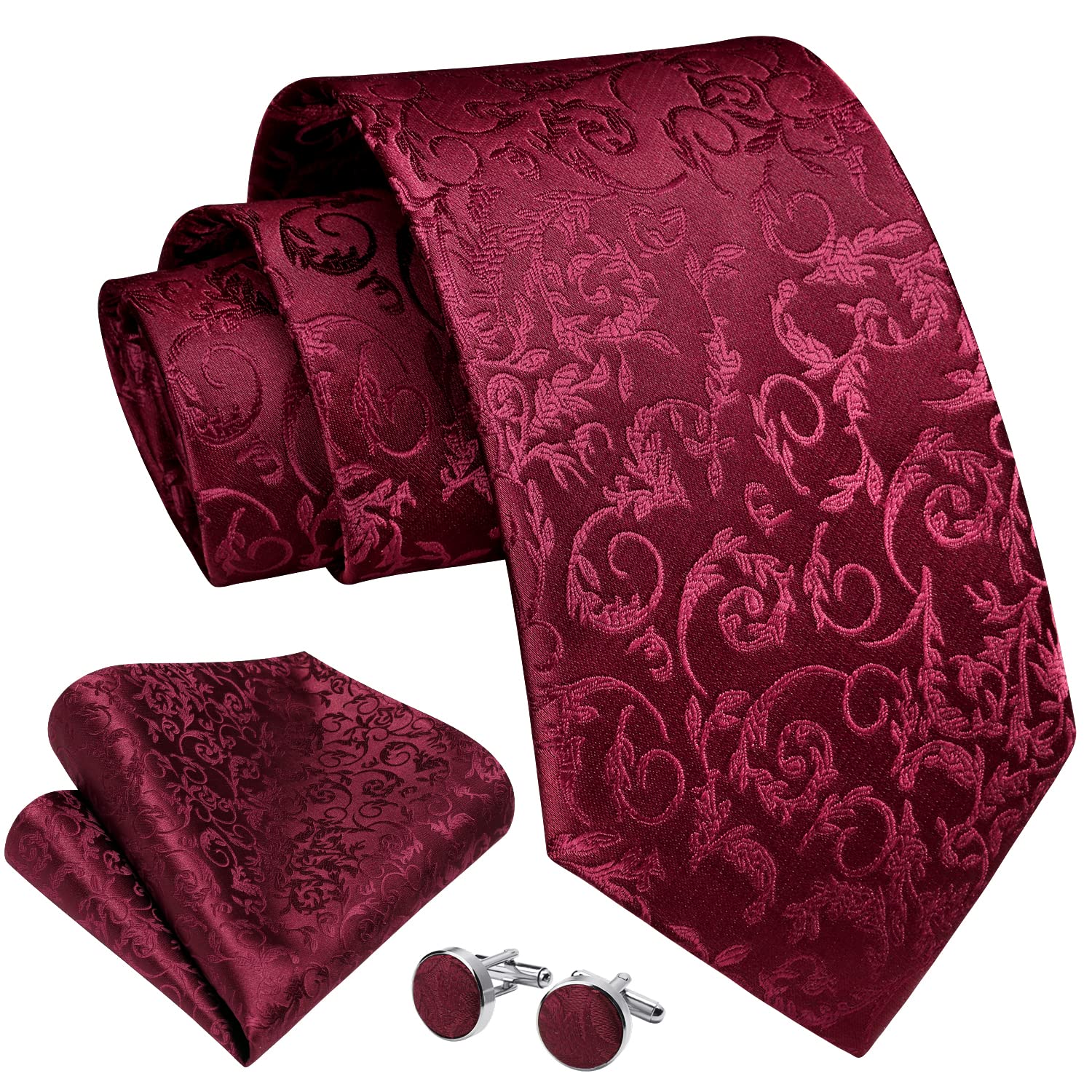 Enlision Corbatas de Hombre Elegantes Conjunto Corbata y Pañuelo con Gemelos Corbata de Color Solido Flores Paisley Modernas para Boda Fiesta Business Oficina Regalo