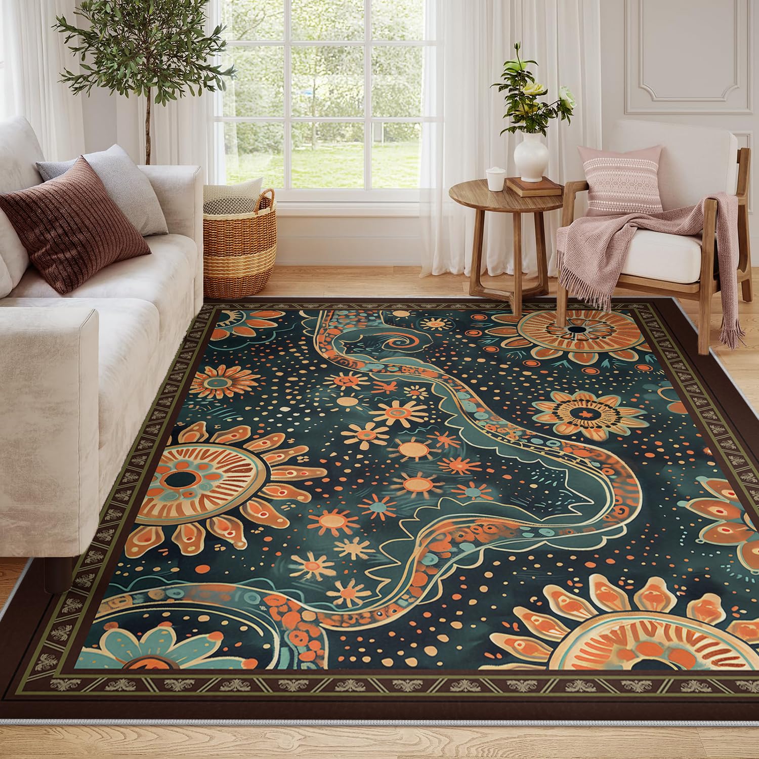 160 x 200 dywaniki do salonu paisley słonecznik zmywalne abstrakcyjne kropki boho miękki antypoślizgowy wodoodporny podłoga wewnętrzna duża sypialnia przedpokój jadalnia pokój zabaw