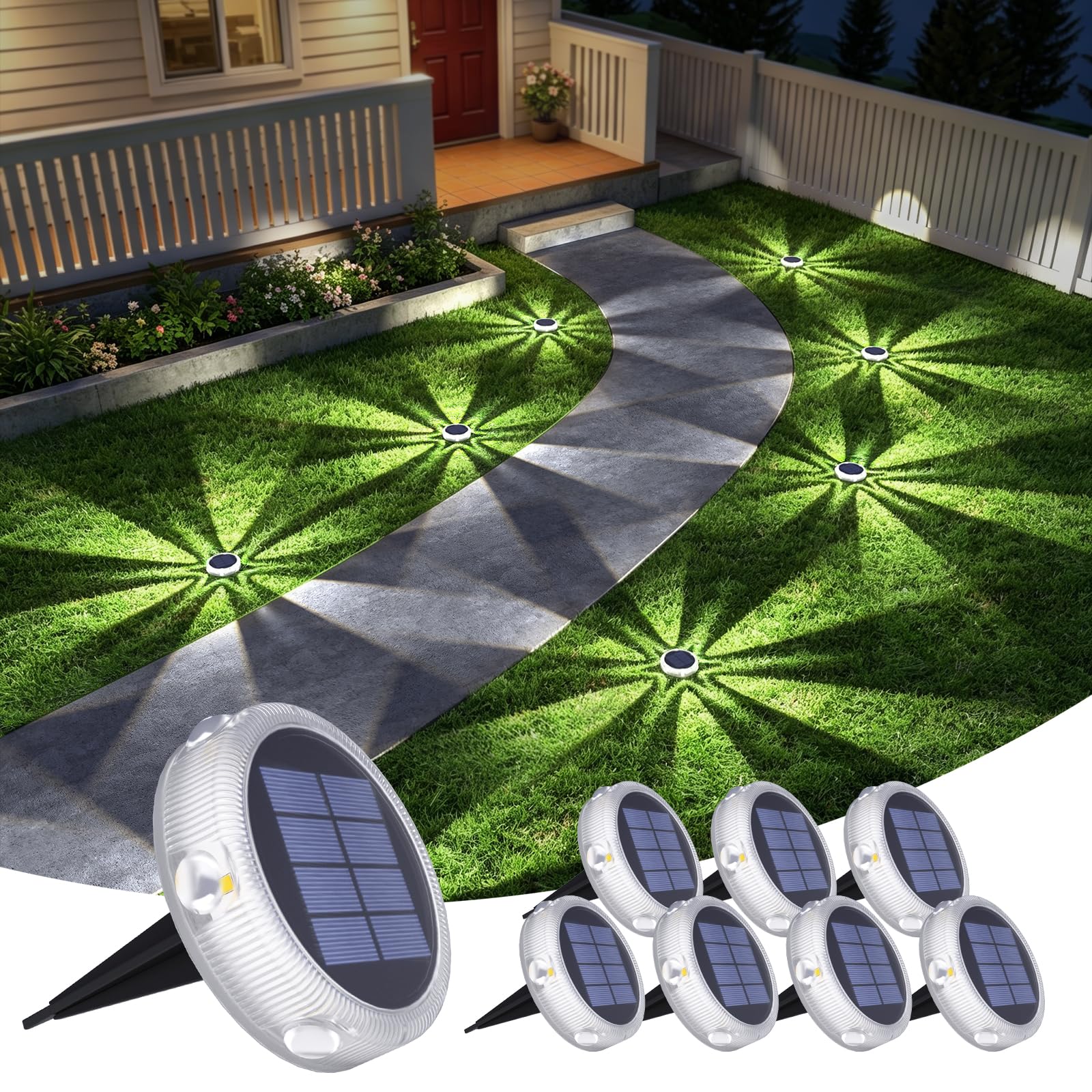 YiLaie Solar Lights Outdoor Garden,8Pack Solar Garden Lights,IP68 Waterproof Solar Disk Lights for Pathway Lawn Patio Yard Landscape(Cold White)