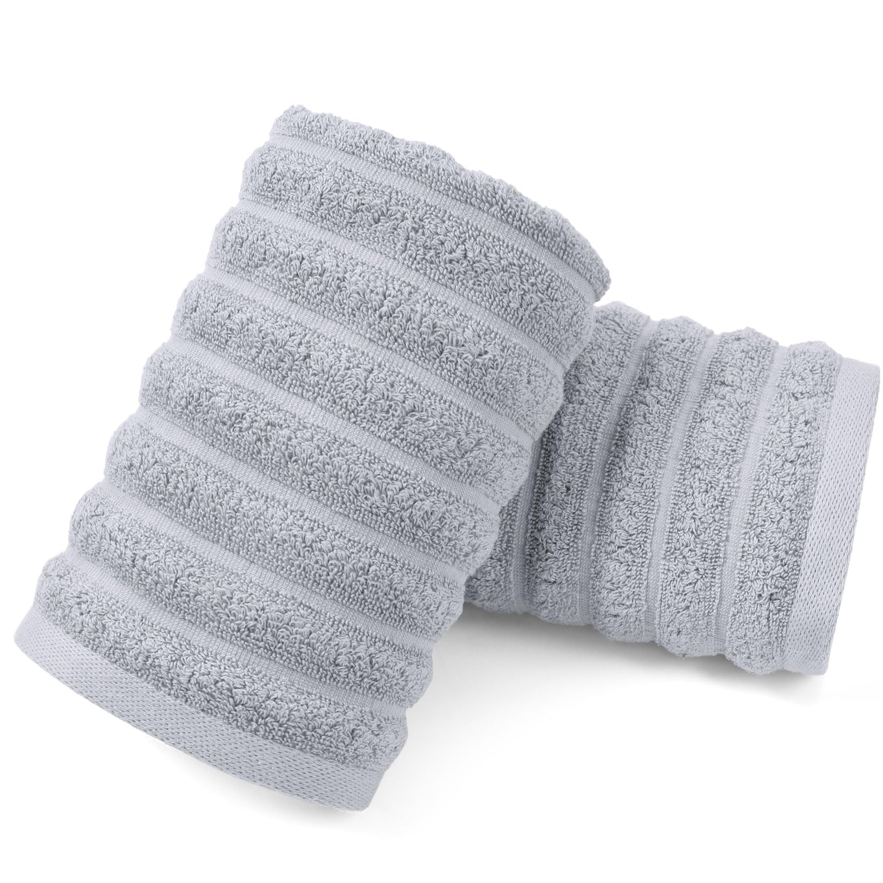 Jacquotha Light Grey Face Towels Set of 2 Ribbed - 480 GSM Cotton Ultra Soft, Luxury Textured Hand Towel for Spa Hotel Gifts