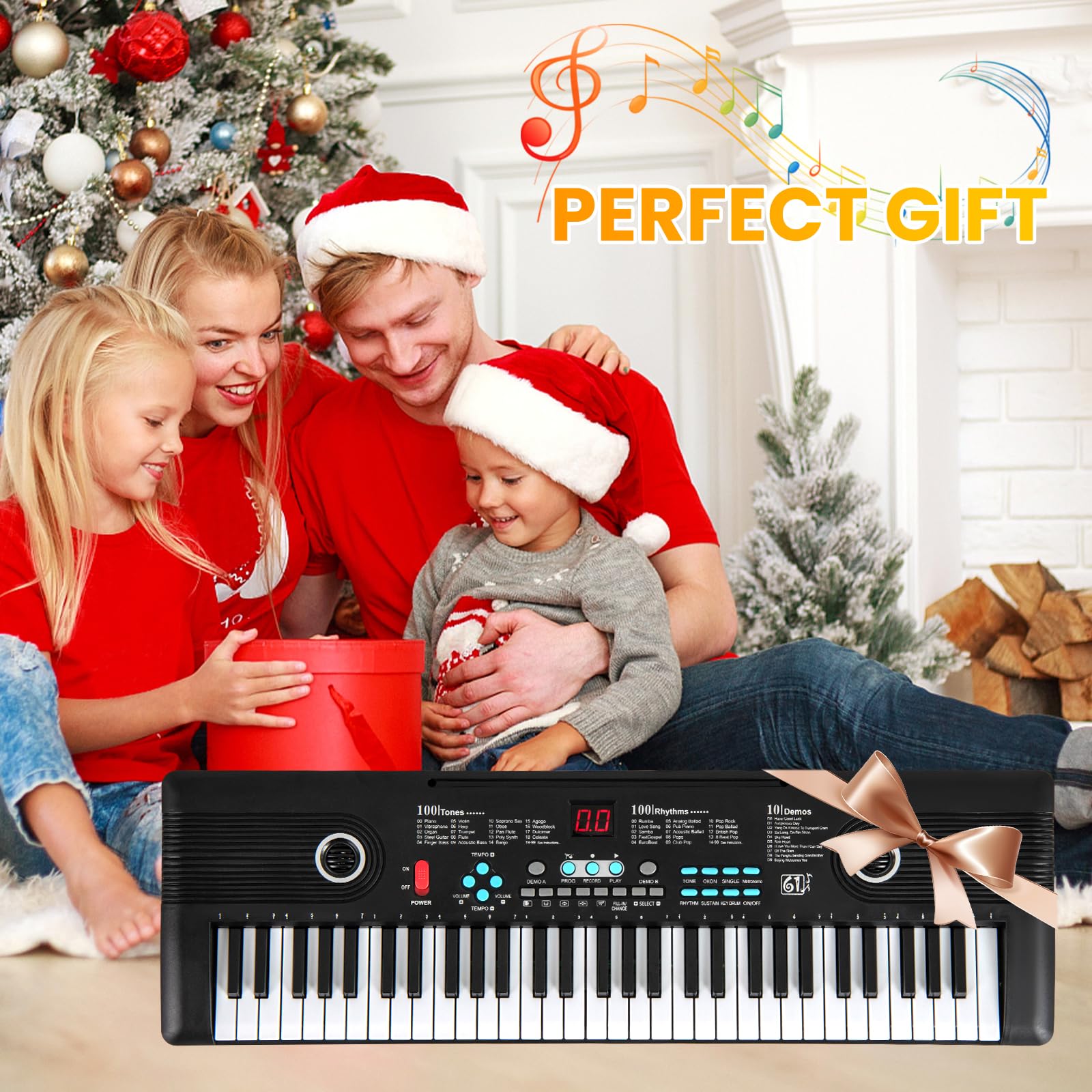 LDAILY Piano de teclado de 61 teclas, piano digital electrónico con micrófono de altavoz integrado, soporte para partituras y adaptador de corriente, teclado de piano portátil para principiantes