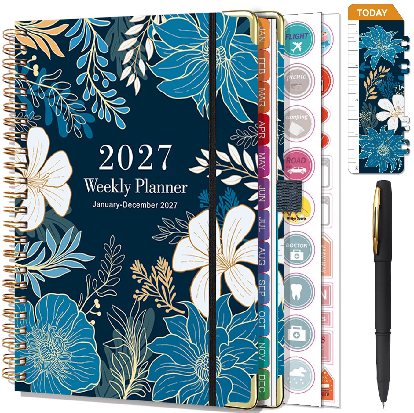 NEYSA Diary 2027 Week to View A5 For UK with Pen,Stickers and Monthly Tabs