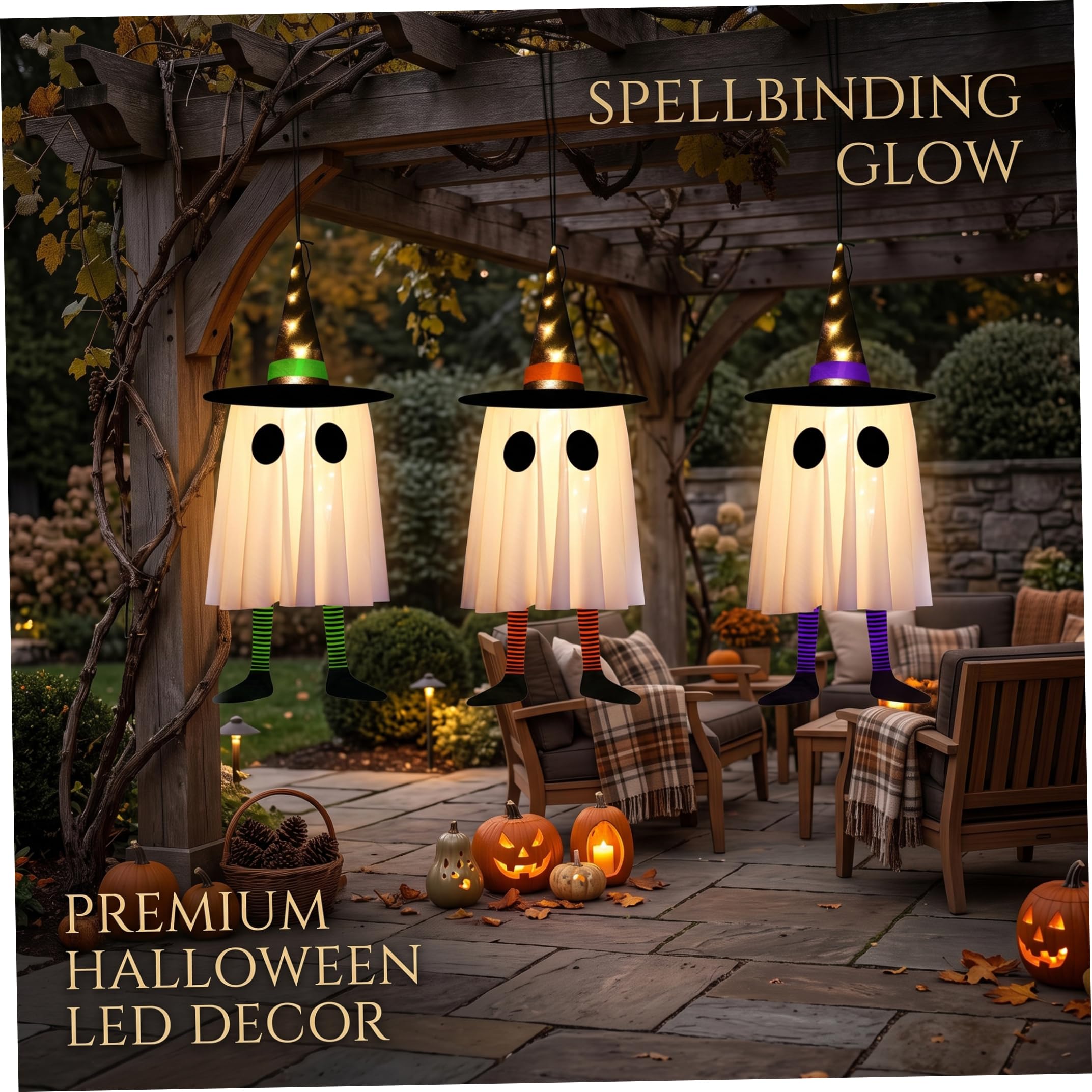 Fantasma oscillante per decorazioni per portico di Halloween da 3 pezzi per decorazioni da giardino