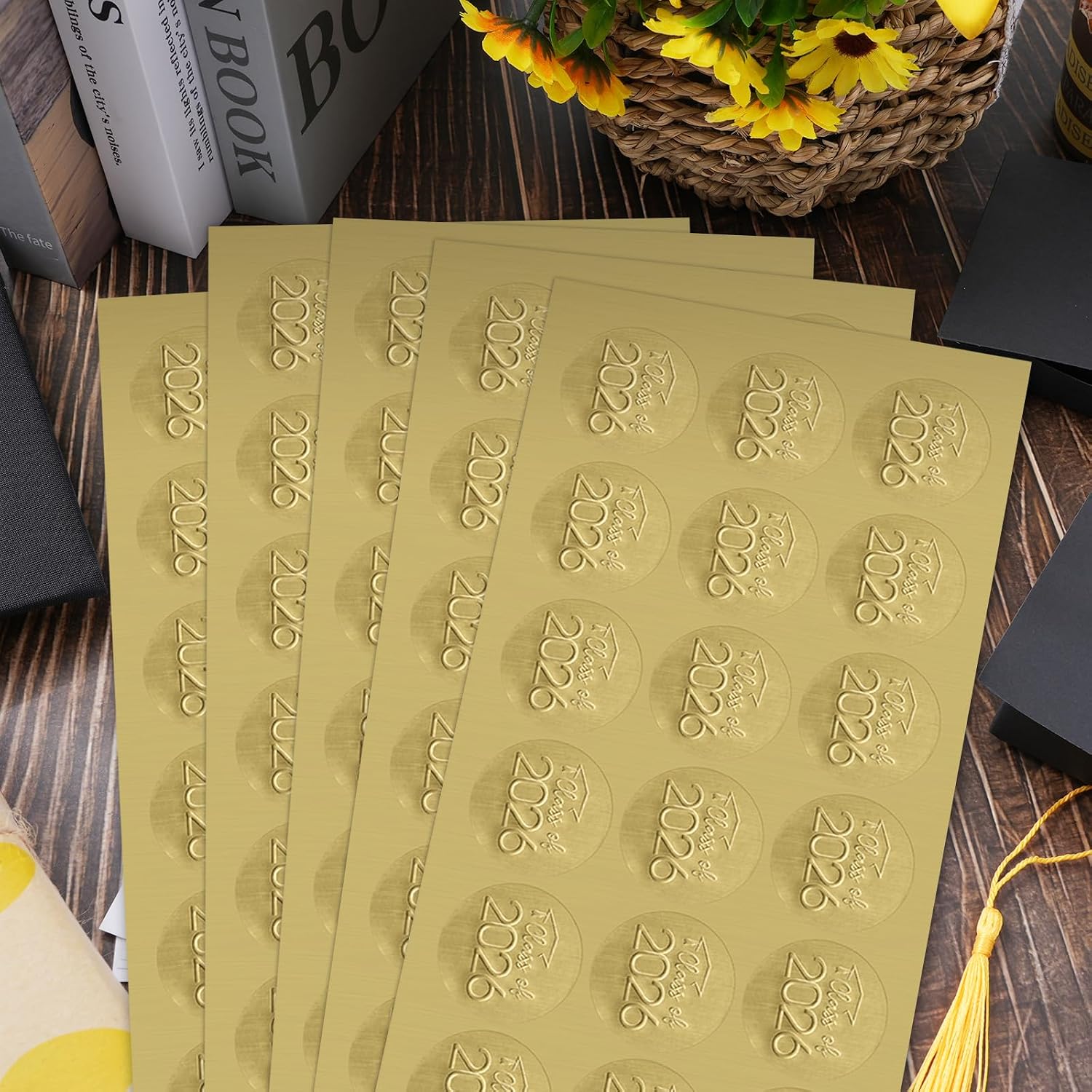 100 Pcs Class of 2026 Graduation Stickers, 1.6 Inch Gold Embossed Round Self Adhesive Sticker for Envelope Seals,Grad Invitations,2026 College High School Senior Graduate Party Favors(Gold)