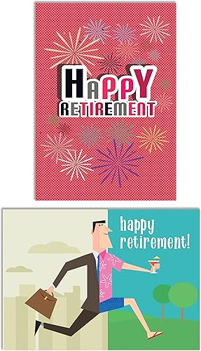 Better Office Products Paquete de 2 tarjetas de jubilación con sobres, felicitaciones por tu jubilación, tarjetas grandes (5 x 7 pulgadas), 2
