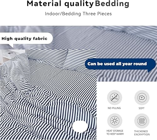 Miniatura 4 de ressber Juego de edredón a rayas para todas las estaciones, suave y transpirable. (matrimonial, negro)