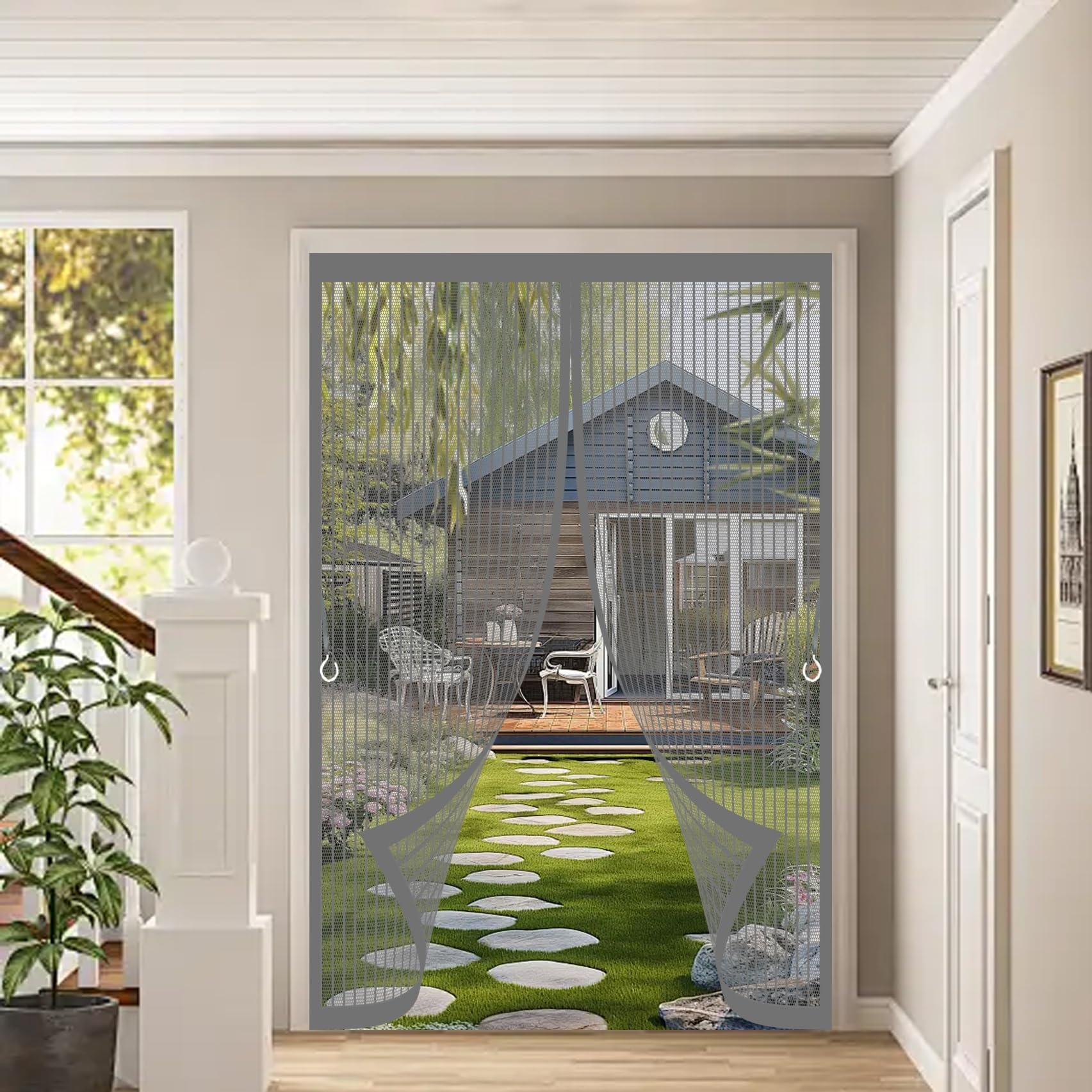 Fly Screens for Doors 94 x 170 cm Powerful Magnets, No Drill Installation, Automatically Closes, for Keeping Out Flies & Bug Flyscreen French Doors for Patio Bedroom, Grey
