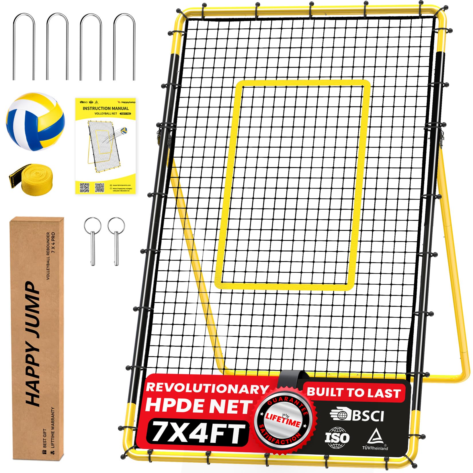 Happy Jump Adjustable Volleyball Rebound Net 7x4 FT with Training Function for Adults – Suitable for Garden, Indoor and Outdoor Practice