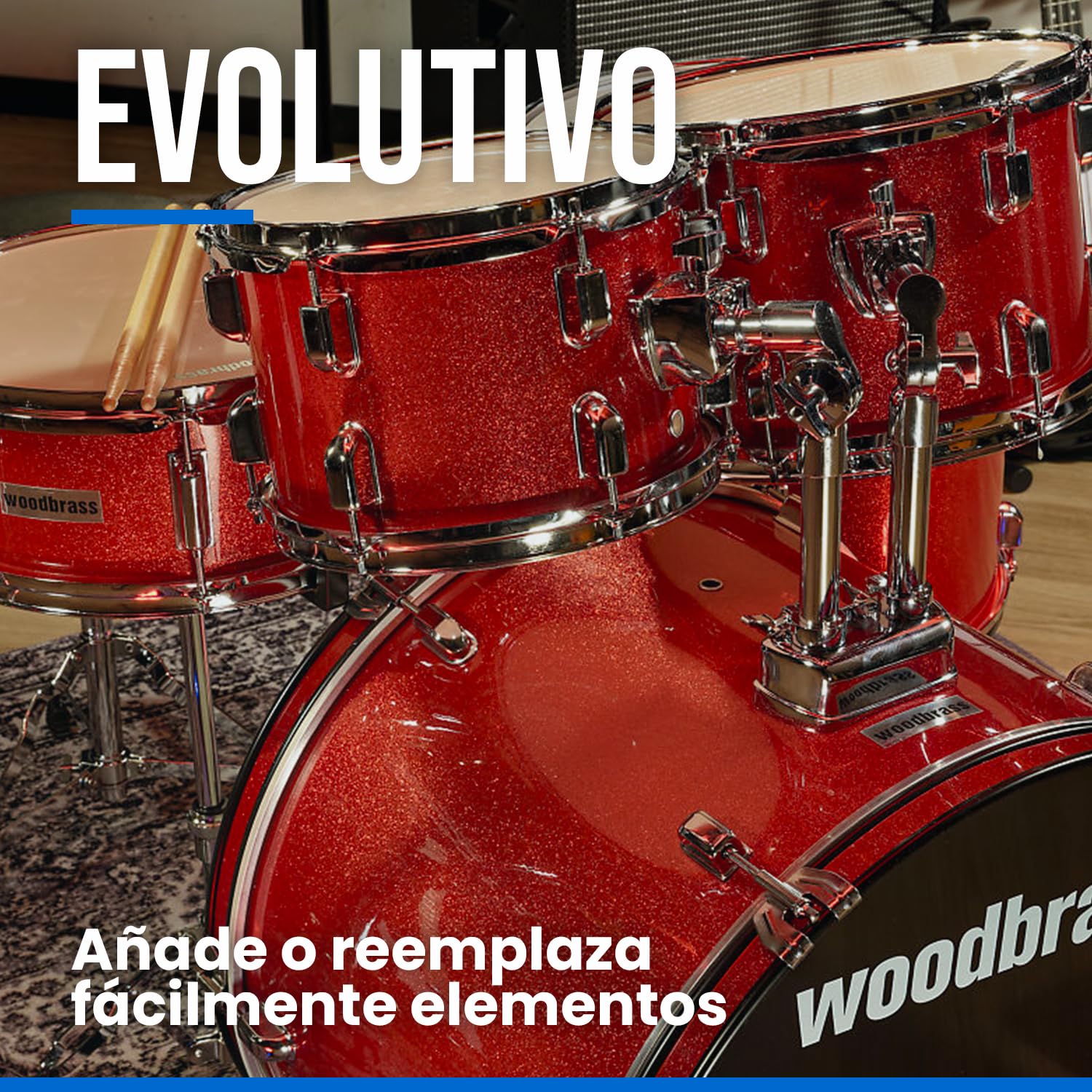 Woodbrass AD100 - Batería para principiantes, lista para usar, accesorios incluidos, kit de batería acústica completa barriles de álamo